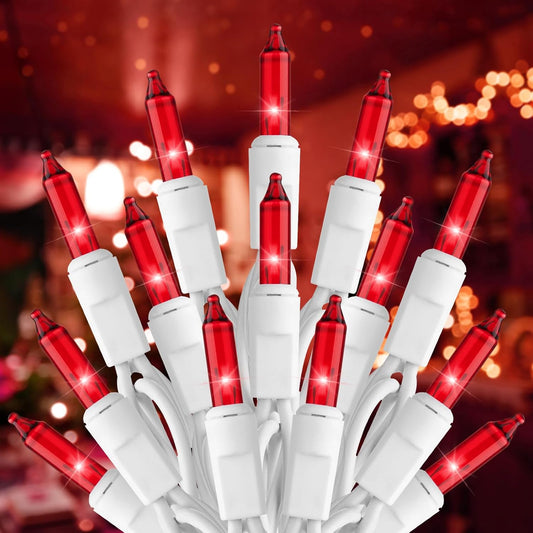 Brightown Red Mini String Lights, 100-Count 26.5ft Incandescent Bulb Valentine's Day Fairy Lights for Indoor Holiday Decoration, Christmas Tree Garland Wedding Party Multi-Use, White Wire