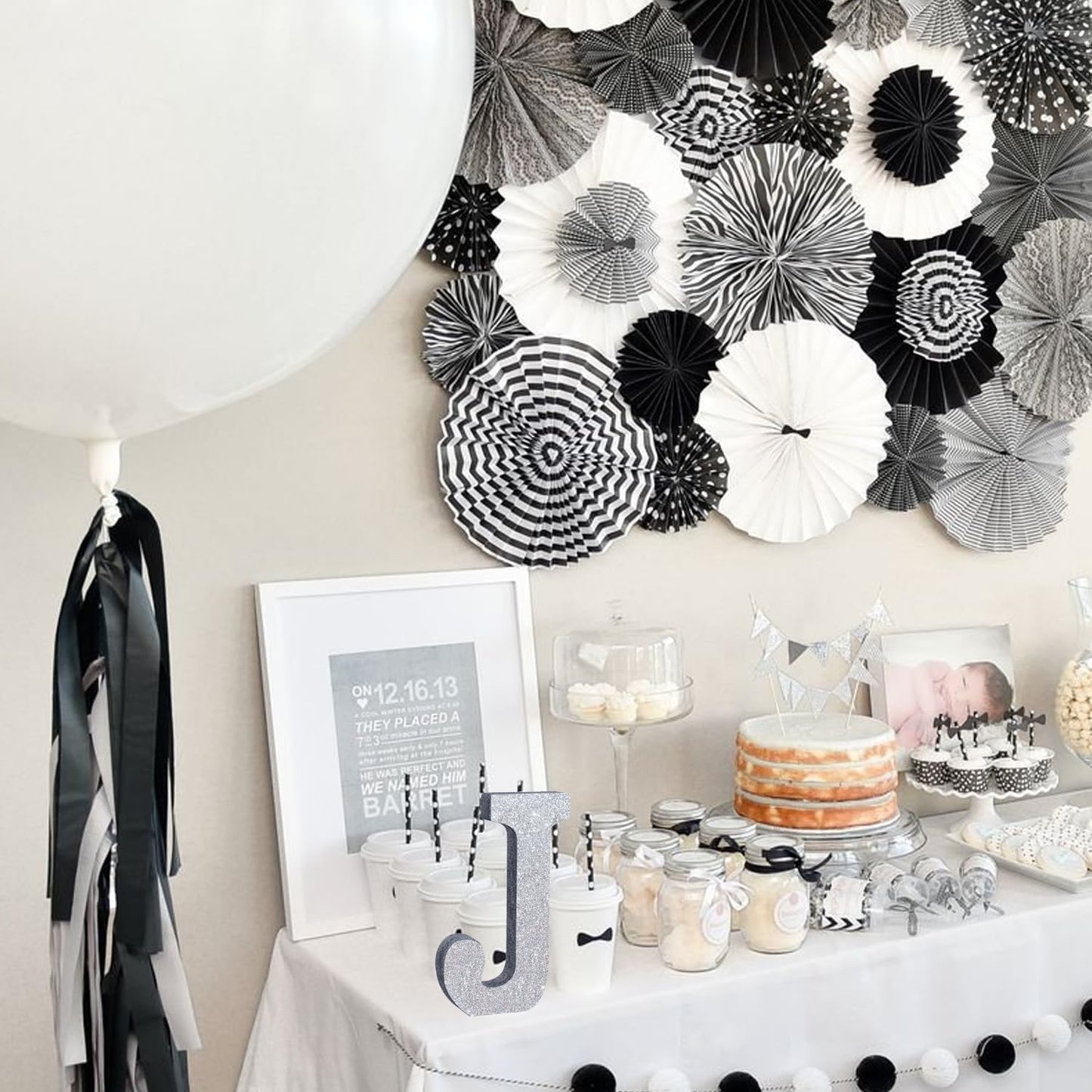 TONIFUL 8 Inch Silver Glitter Letter J Table Centerpiece A-Z Silver Birthday Party Decorations,Silver Alphabet J for Birthday,Chrismas,Graduation,Bridal Shower,Wedding,Anniversary Party Supplies