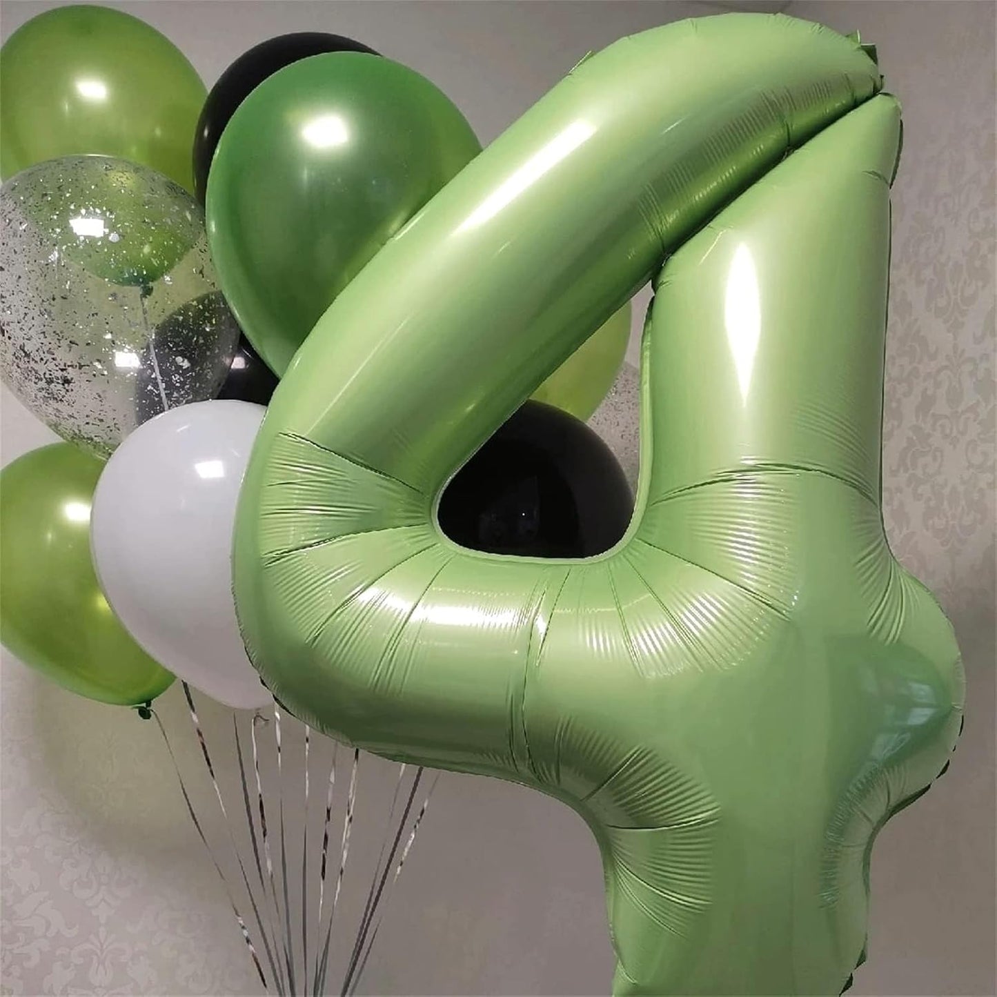40 Inch Sage Green Foil Balloon Number 4, Large Self Inflating Olive Green Number Balloons 0-9 Helium Balloons Set for Girls Boys 4th Birthday Women Anniversary Jungle Safari Party Decoration Supplies