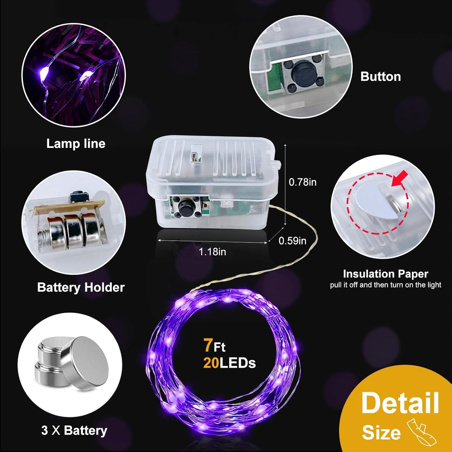 pozzolanas 50 Pack Purple Battery Operated String Lights - 7 ft Waterproof Fairy Lights with 20 LEDs for Home, Mason Jar, Party, Wedding, Halloween, Christmas Decorations