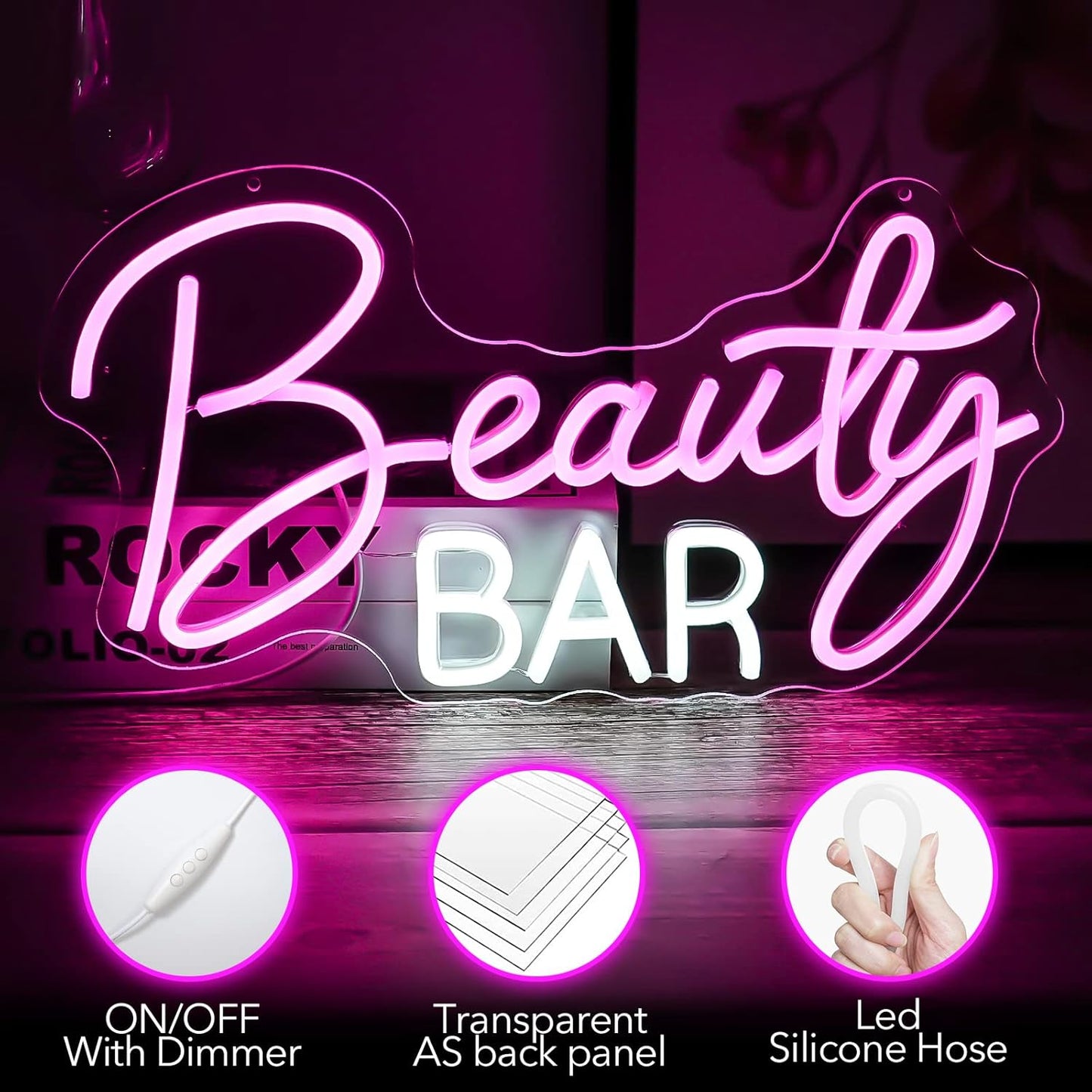 Beauty Bar Neon Sign, Pink Light Up Neon Lights For Wall Decor, Girls Makeup Room Bedroom Decor - Energize Your Space With Magical Ambiance（16.5 X 9 inch）