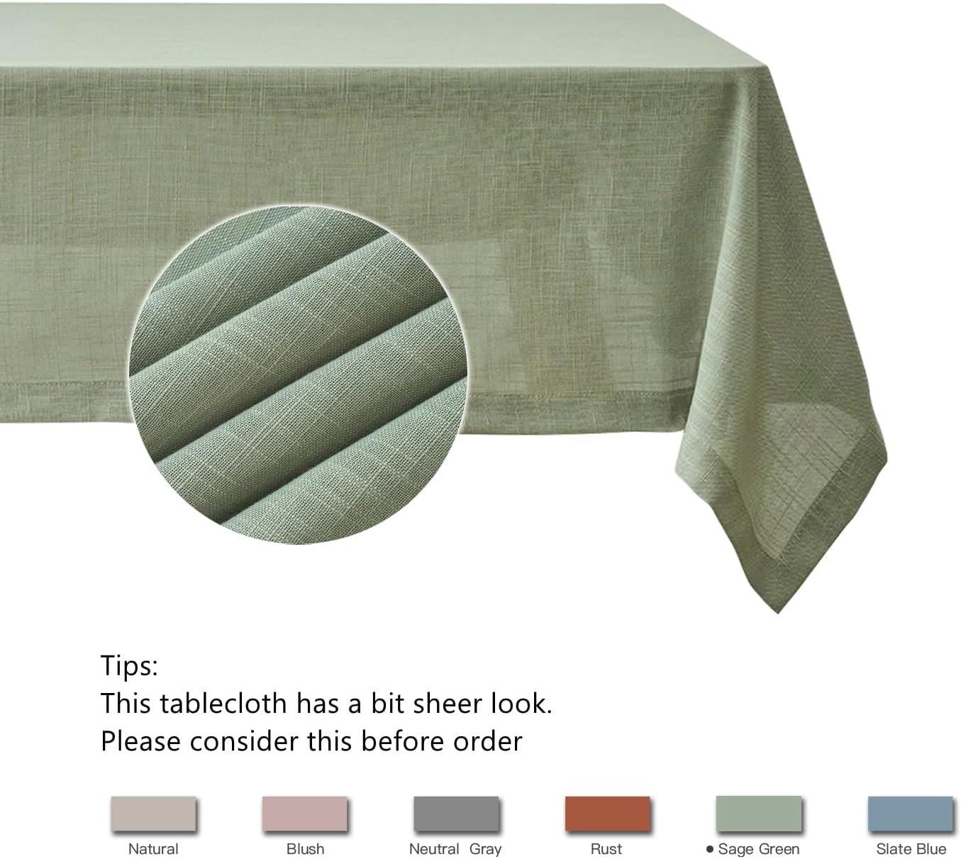 maxmill Lux Faux Linen Table Cloth with Slubby Yarn Textured Weaves Wrinkle Free Anti-Shrink Soft Tablecloth Decorative Table Cover for Dining Room Use Rectangle 60 x 104 Inch Sage Green