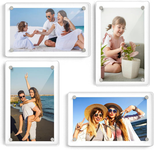 DomeStar 4 x 6 Magnet Picture Frames for Fridge 4 Pack, Acrylic Fridge Magnetic Frames for Photo Postcard Office Home Decor