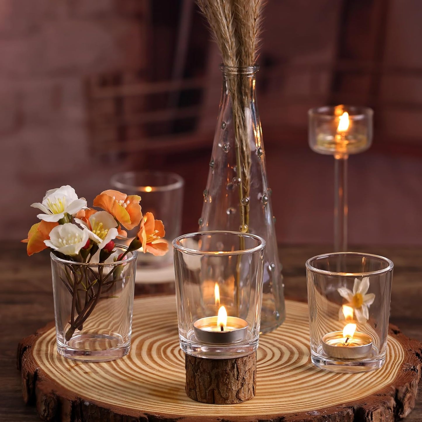 DARJEN 60Pcs Votive Candle Holders- Clear Tea Lights Candle Holder, Glass Candle Holders Bulk for Wedding Centerpieces, Festival & Party Table Centerpiece Decor