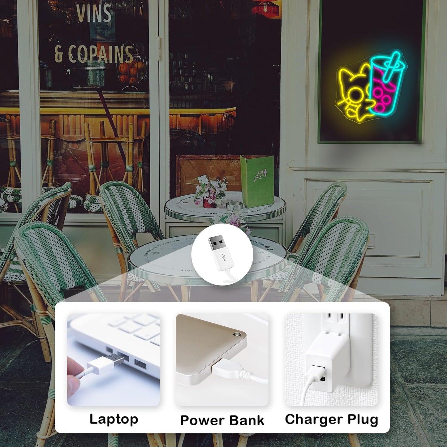 Looklight Cat Boba Tea Neon Sign,Yellow Cute Kitty Bubble Tea Neon Signs for Wall Decor,Dimmable LED Neon Light Bar Sign,USB Light Up Signs for Dimsum Store Bar Milk Tea Shop