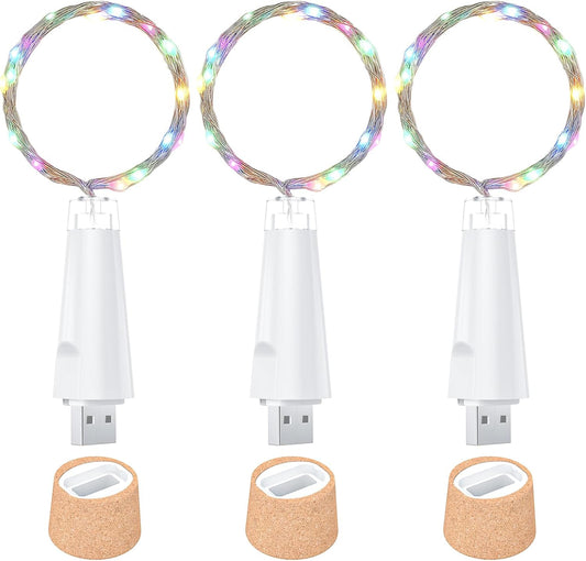 USB Bottle Lights Rechargeable Wine Bottle Fairy Lights Cork LED String Lights 20 LEDs Copper Wire for Table Party DIY Decor