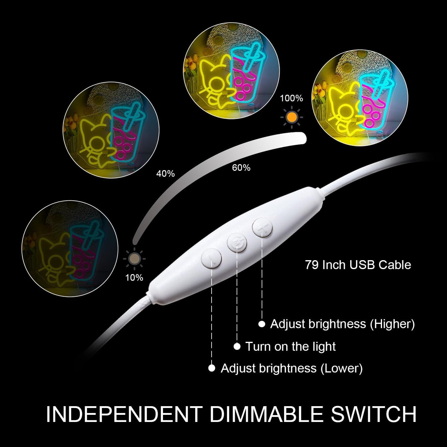 Looklight Cat Boba Tea Neon Sign,Yellow Cute Kitty Bubble Tea Neon Signs for Wall Decor,Dimmable LED Neon Light Bar Sign,USB Light Up Signs for Dimsum Store Bar Milk Tea Shop