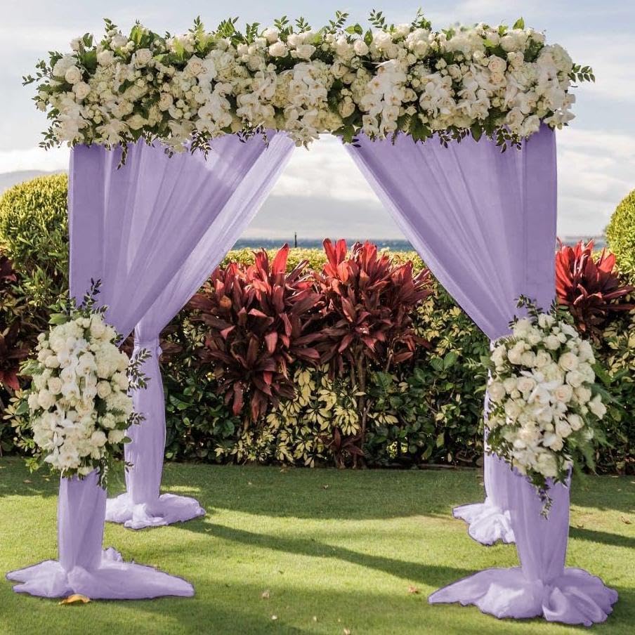 Wedding Arch Draping Fabric 2 Panels 30'' x 18FT Lilac Sheer Chiffon Arch Drapery for Photo Booth Bridal Shower Baby Shower Church Decor Newborn Photography Christening Outdoor Party