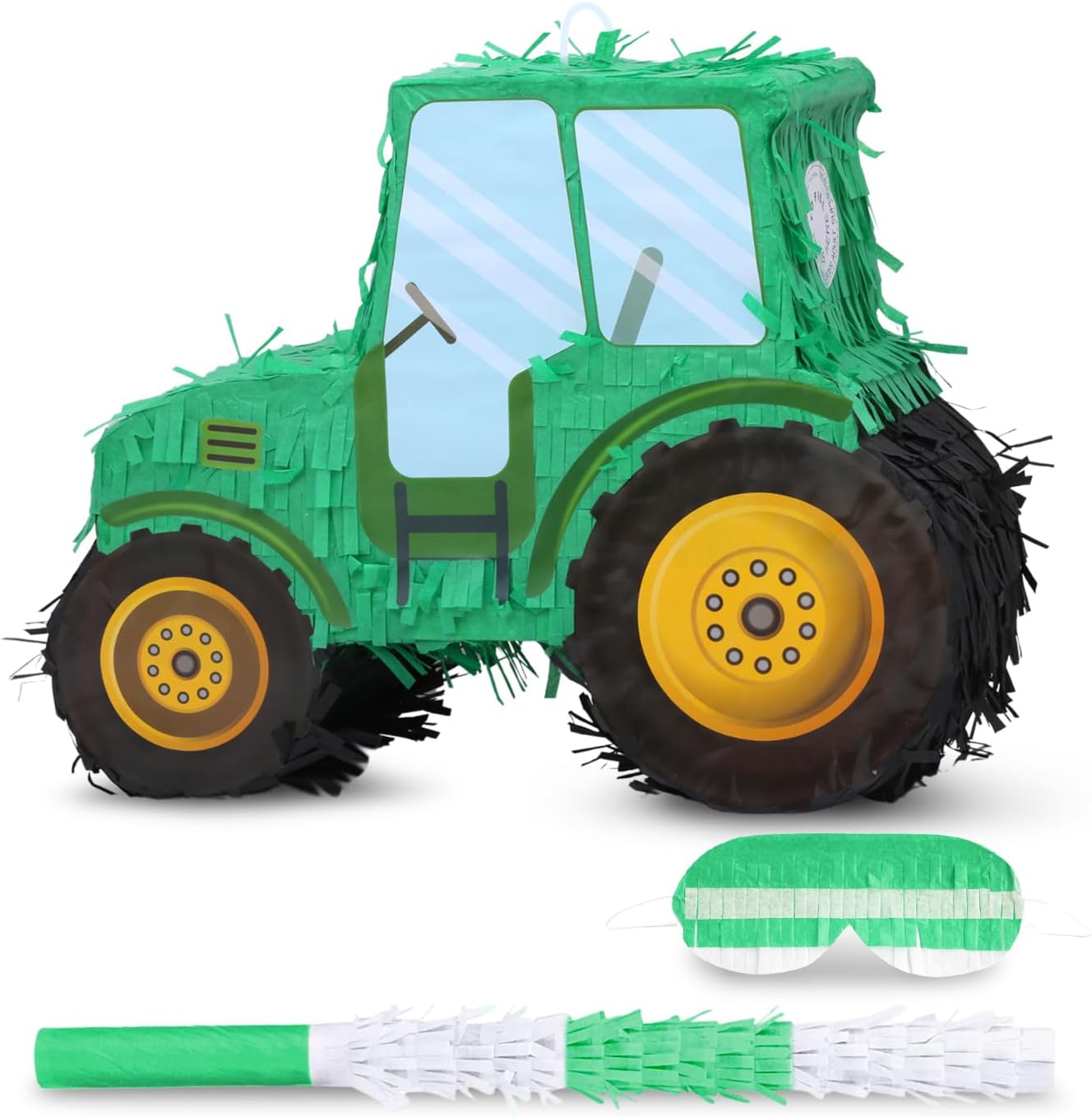 Tractor Pinata Bundle with a Blindfold and Bat(15.8 x 6.7 x 12 Inches), Kids Excavator Pinata for Construction Birthday Parties, Boys Birthday Party Supplies