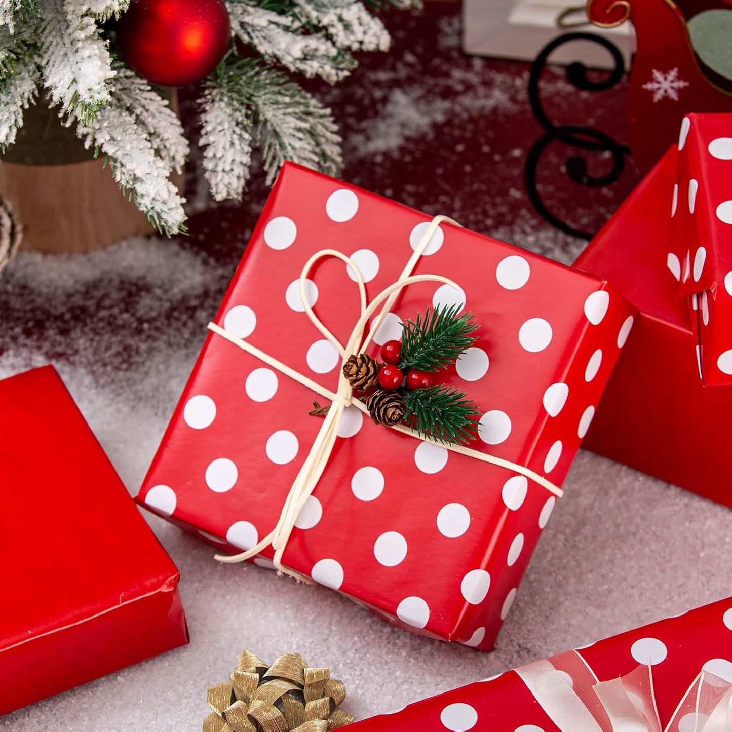 Burymento Red and White Dots Wrapping Paper, Reversible Pink Gift Wrap for Birthday, Valentines, Mothers day, Graduation, Wedding, Fathers day, Baby Shower, Christmas (17in x 32.8ft)