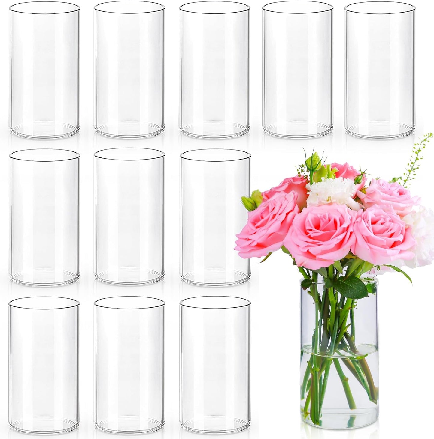 6 Inch Glass Cylinder Vases for Centerpieces | 12Pcs Clear Small Flower Vase for Wedding Decorations, Floating Candle Vases in Bulk, Hurricane Candle Holders for Table, Home Décor