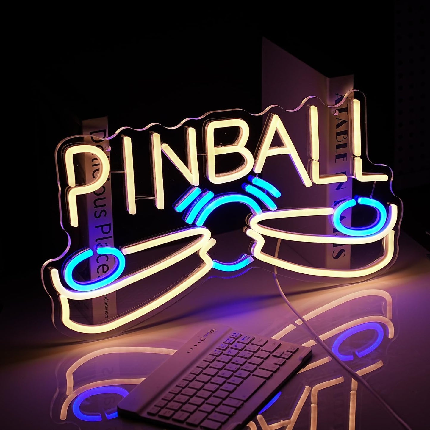 Pinball Neon Sign USB Powered Pinball Neon Light for Wall Decor Dimmable LED Pinball Light Up Sign for Game Room Club Man Cave Neon Signs Decor Birthday Party Gift(16.7 * 9In)