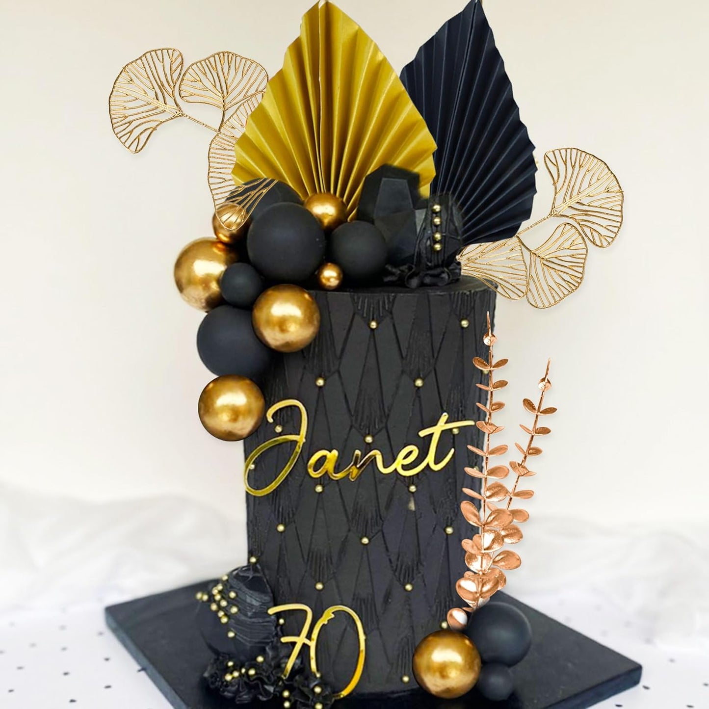 Boho Cake Topper Black Gold Ball Cake Top Man Cake Decorations Roar 1920s Cake Decorations for Baby Shower Party Decorations Wedding Anniversary Party Supplies