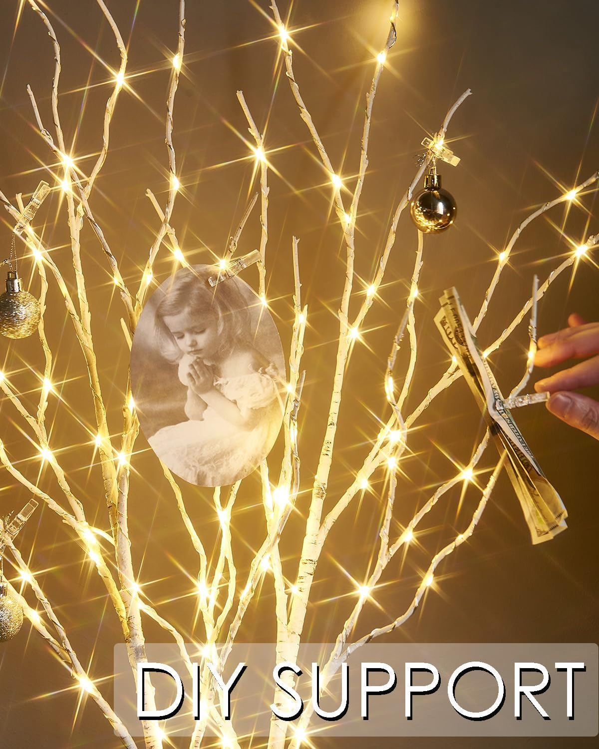 Birchlitland Lighted Birch Branch with Fairy Lights 32IN 150 LED Plug in, Artificial White Willow Branch with Timer for Christmas Holiday Wedding Party