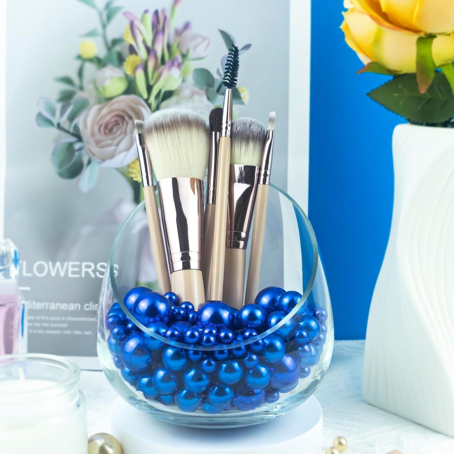 300Pcs Purple Polished No Hole Faux Pearl Beads for Vase Filling Decorations, Plastic Pearls Vase Fillers, Table Scatters, Wedding Centerpiece, Home Decor, 8/14/20 mm