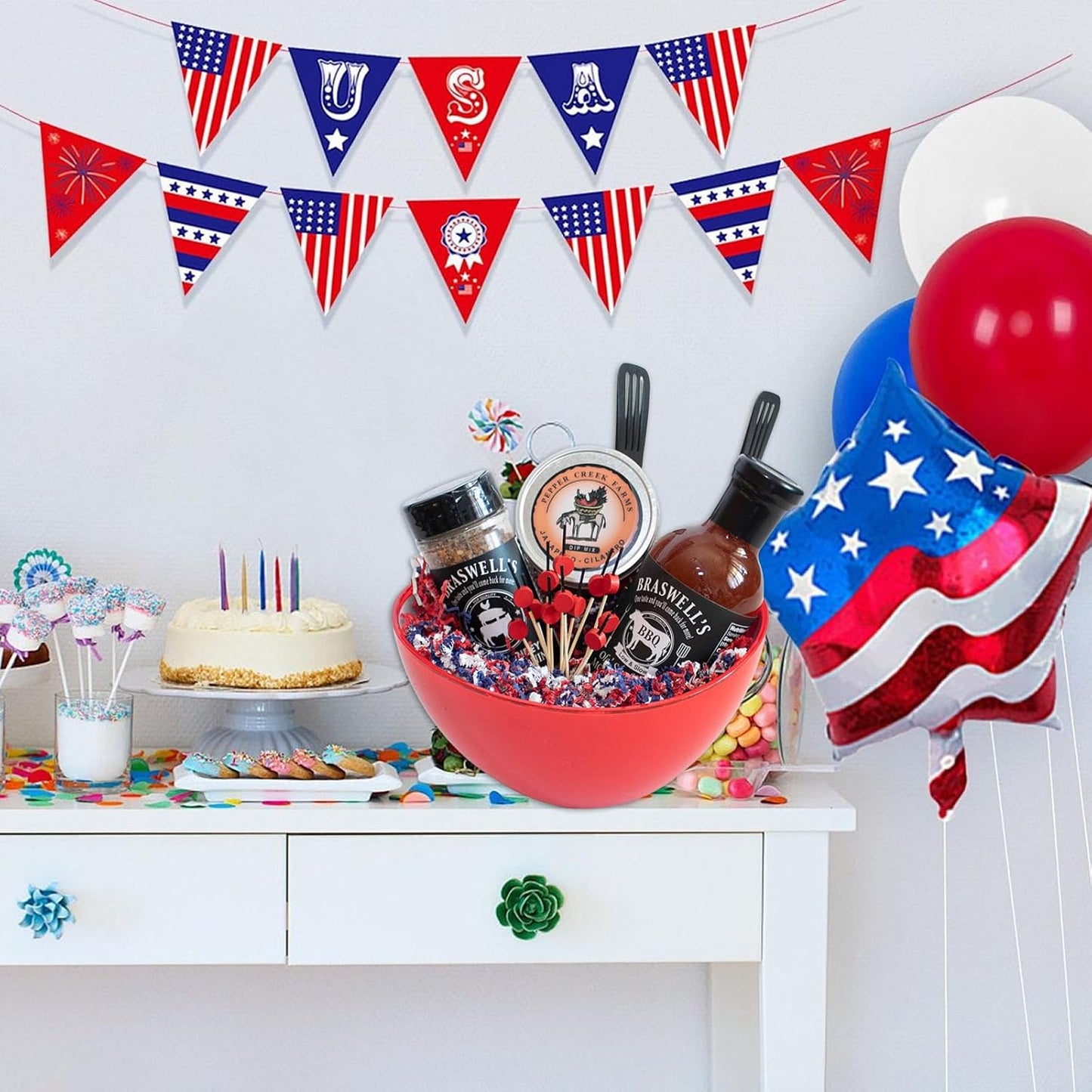 Zankubom 1 LB Crinkle Cut Paper Shred Filler Great for Gift Wrapping, Basket Fillers, Birthday, Gift Wrapping, Independence Day, Halloween Christmas Party Decor Filling Supplies Red White Blue