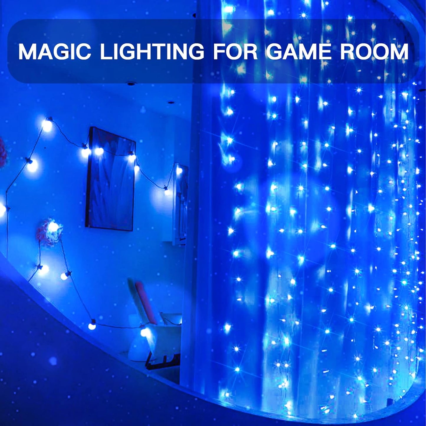 suddus Curtain Lights for Bedroom, 200 Led Hanging String Lights Outdoor Waterproof, Fairy Curtain Lights for Backdrop, Window, Wall, Wedding, Party, Blue