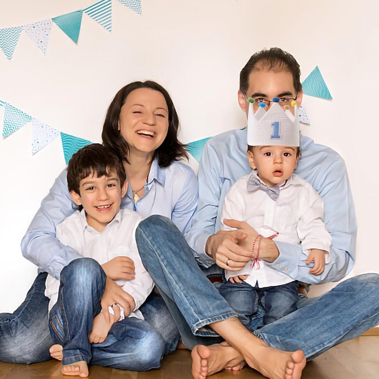 Muslin Crown Hat 1-3 Birthday For Baby Boy Girl Party Decoration Blue Pink Headband