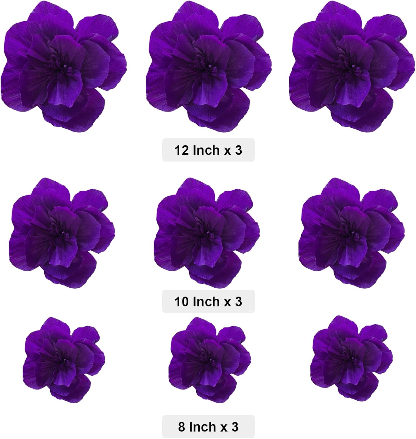 BRT Bearingshui Crepe Paper Flowers Decoration for Wall Total 9 Pcs, Artificial Flowers Backdrop for Wedding Decor Baby Bridal Shower Birthday Party, Purple 3D Wall Flowers Decor