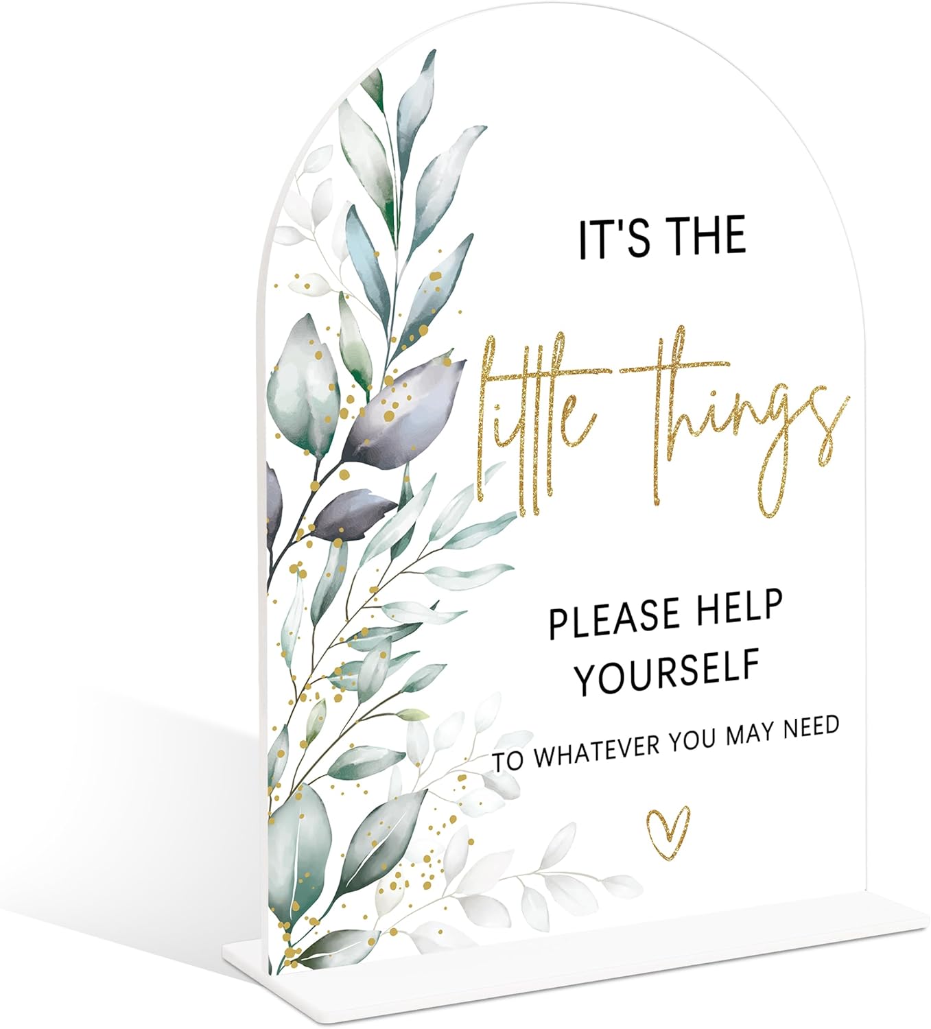 Acrylic Wedding Signs, Greenery Theme It's The Little Things Please Help Yourself Sign, Wedding Reception Signage, Bridal Shower Table Decor with Stand, Anniversary, Newlywed Events Supplies, 15