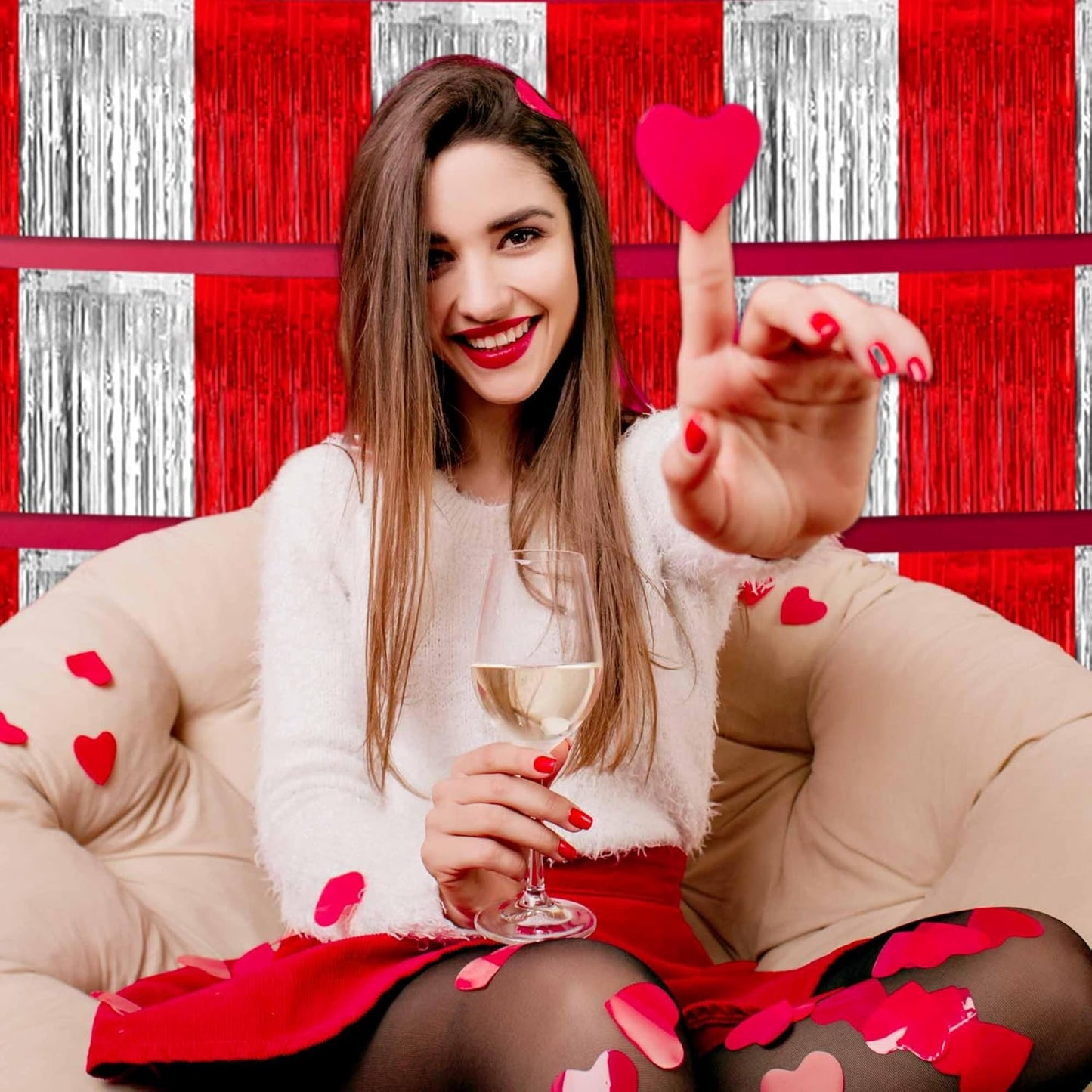 4 Pack 10 Ft Red and Silver Foil Fringe Garland Metallic Streamers Tinsel Banner Wall Hanging Garland Backdrop for Parade Floats, Halloween, Christmas, Thanksgiving, New Year Party Decorations