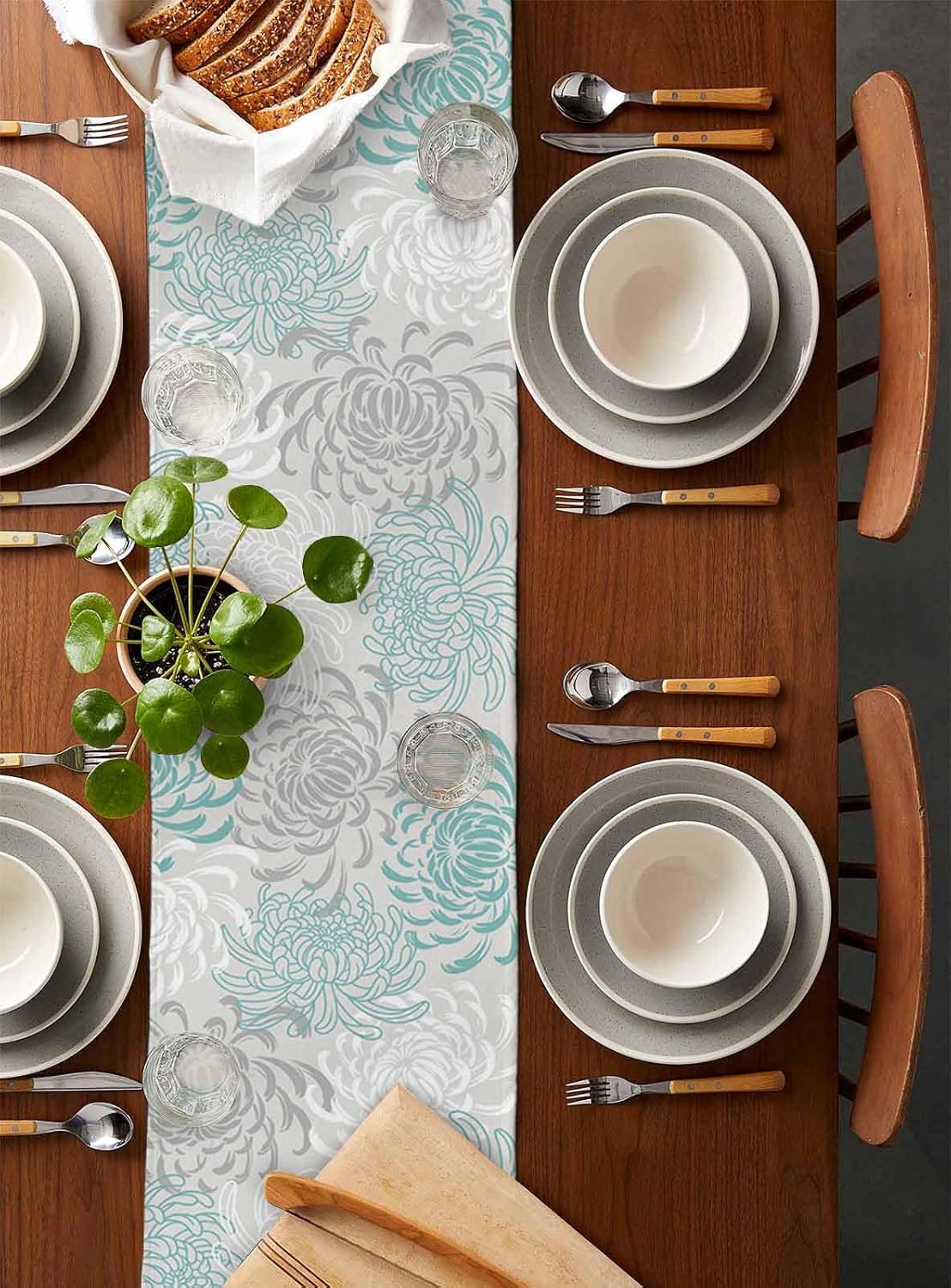 Auqa Chrysanthemum Cotton Linen Table Runner for Dining Kitchen, Wedding Outdoor Party Tablerunners Decoration, Farmhouse Floral Botanical Leaves Dresser Scarf Coffee Tablecloth Runners 13x60 Inches