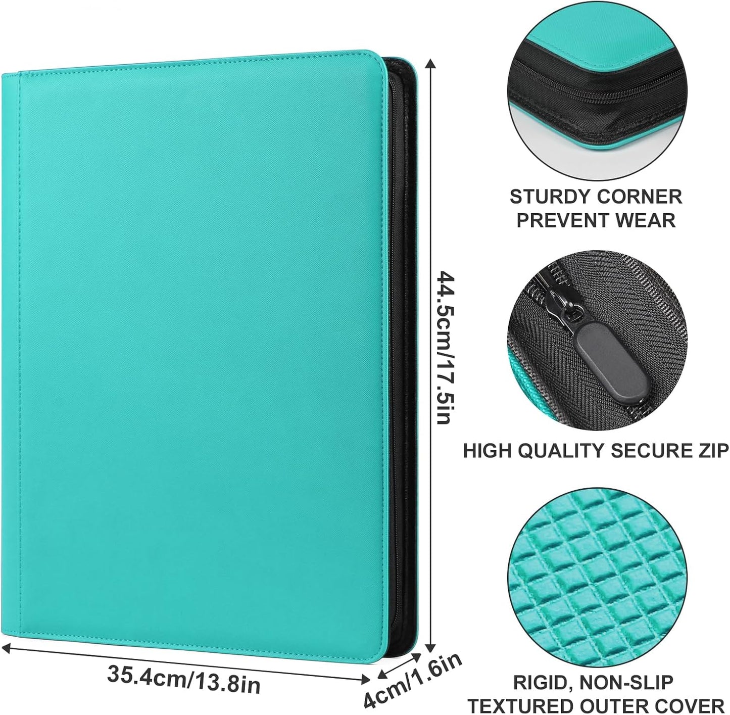 GEAoffice Premium 1000 Trading Card Binder, Large Side Loading 16 Pocket Card Collection Binder Album Folder for MTG, TCG & Sports, Turquoise