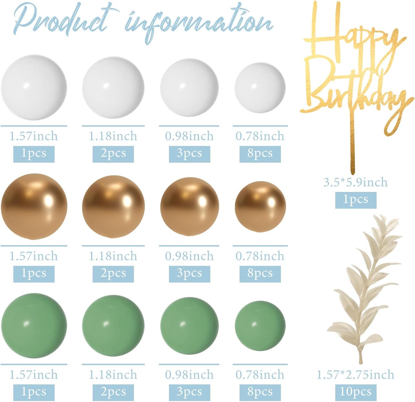 MIAHART Ball Cake Toppers Boho Grass Cake Topper Ball Cake Insert Decoration for Birthday Wedding Baby Shower Party Decorations Boho Themed Party Supplies (green，gold，white)