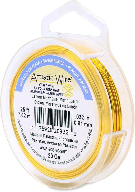 Artistic Wire, 20 Gauge Silver Plated Tarnish Resistant Colored Copper Craft Wire, Lemon Meringue, 25 ft