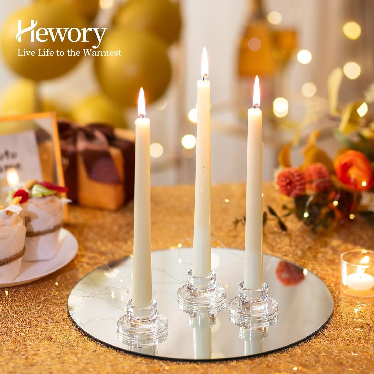 Hewory Glass Taper Candle Holders: 20 PCS Candlestick Holders Clear Short Tapered Candle Holder Set - Candle Stick Holder Decor for Table Centerpiece Wedding Party Advent Christmas Home Decorations