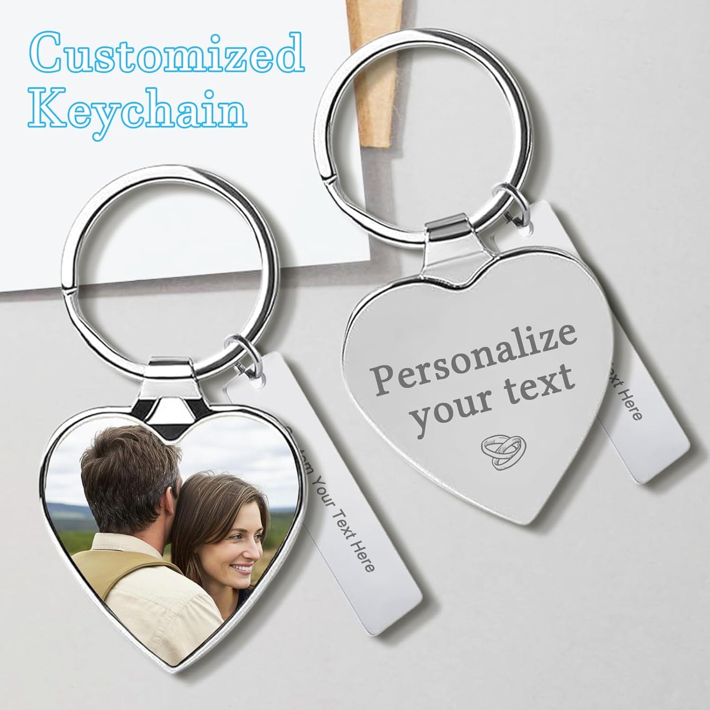 Custom Keychain with Picture Double-sided Personalized Photo Text Keychain, Gift for Anniversary Birthday Christmas