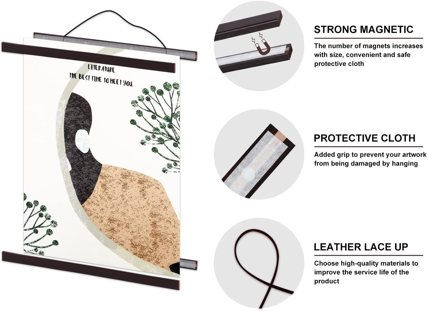 Magnetic Poster Hanger, 20x28 20 x 30 20x24 Poster Frame Wood Wooden Magnet Print Posters Dowel Scroll Hanger Hangers Hanging Kit for Walls Map Canvas Artwork (Walnut, 20")