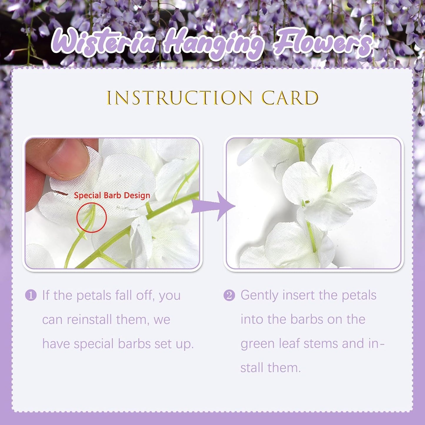 36 Pack Light Purple Wisteria Hanging Flowers, 3.44 Ft Fake Hanging Flowers, Artificial Wisteria Garland Vines for Wedding Room Backdrop Outdoor Patio Garden Decoration