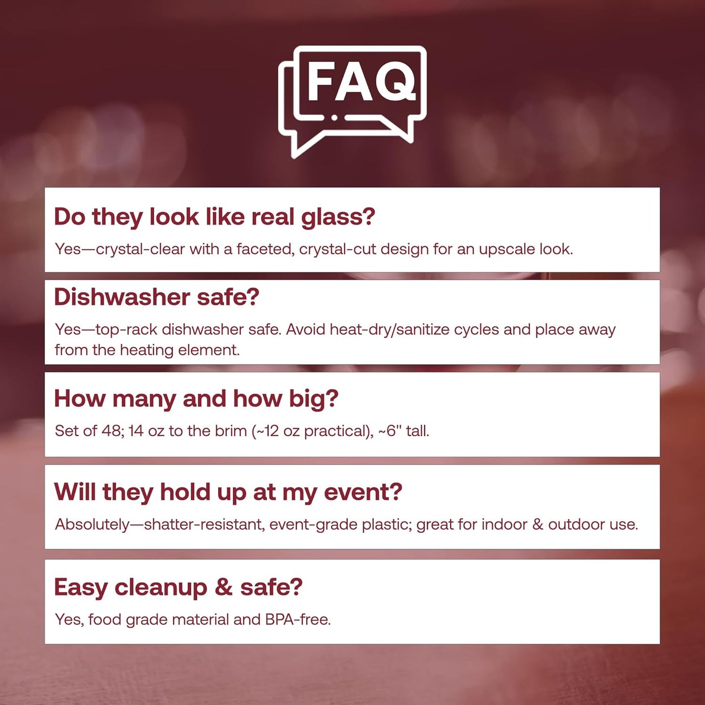 Smarty Had A Party 14 oz Plastic Highball Glasses Disposable – 48 Bloody Mary Glasses, Crystal-Cut Cocktail Cups Disposable Classy, 14 oz Plastic Cups for Parties, Weddings and Events