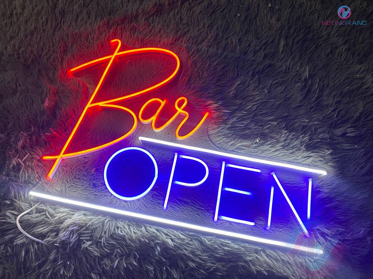 NEONGRAND Neon Bar Sign, Open Neon Sign, 30x20 inches, Red and Blue, LED, Modern, Wall Mount, Bar Decoration
