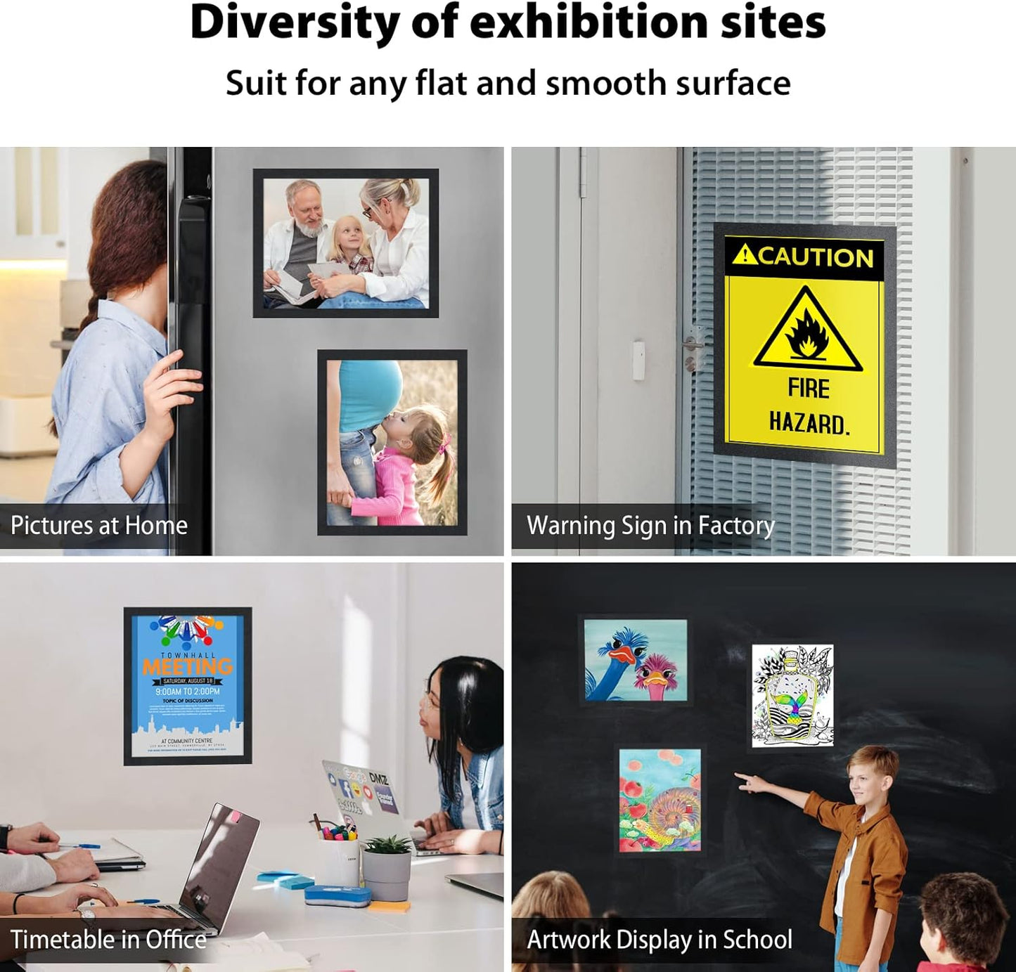 11"x 17" Self Adhesive Magnetic Sign Holder, Double Sided Window Magnetic Display Frame with Clear PVC and Strong Magnetic for Office/Home/Store/Door/Glass/Wall Display Frame(Black,10Pack)