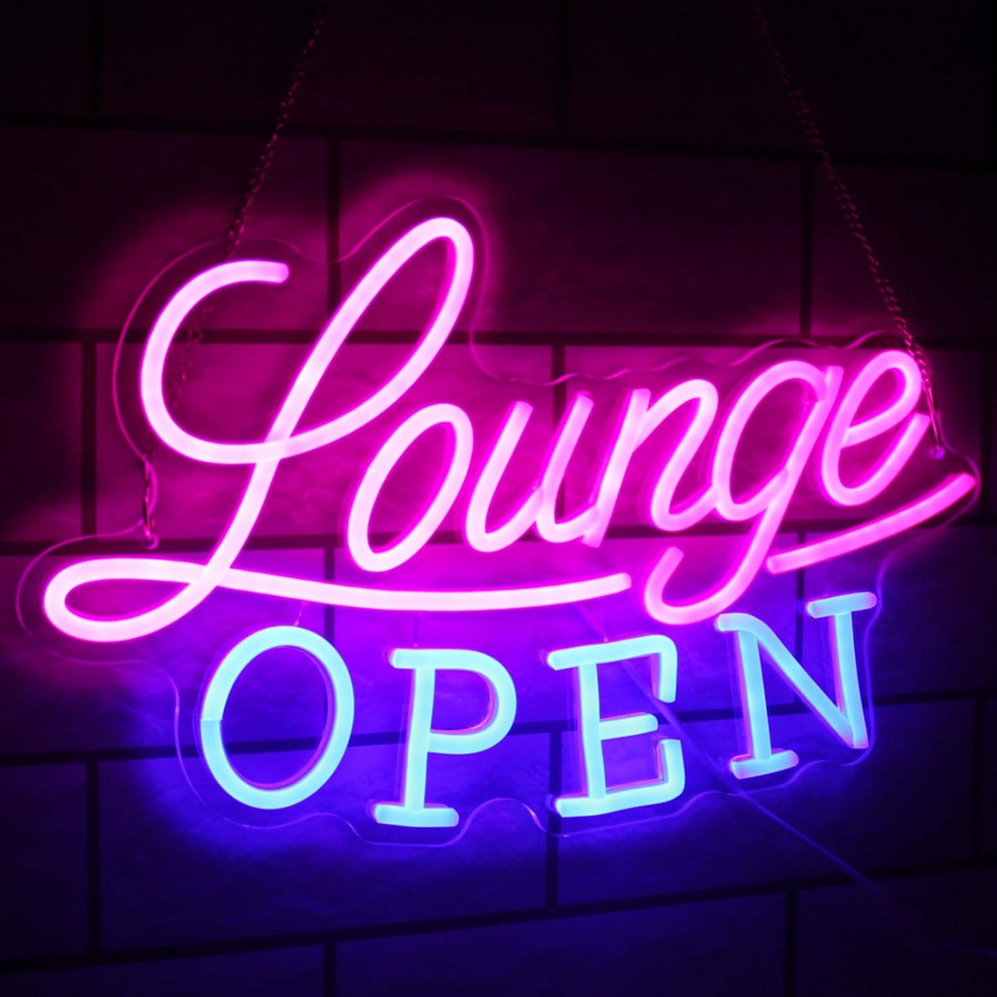 Lounge Open Neon Sign VIP Lounge Neon Light Pink Blue Letter LED Sign Dimmable Business Signs Light Up Signs for Bar Night Club Hotel Beauty Salon Decor