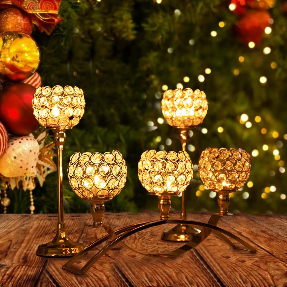 VINCIGANT Candle Stick Holder Decor Gold Candle Holders for Wedding,3-Candle Candelabras for Christmas Party Dinning Room Table Centerpiece,Gift Boxed for Thanksgiving