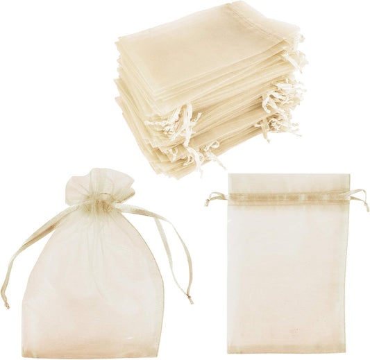 Super Z Outlet 100 Pack 5x7 Inch Mini Sheer Drawstring Organza Transparent Bags Jewelry Sack Pouches for Wedding, Party Decorations, Arts & Crafts Gifts (Ivory)