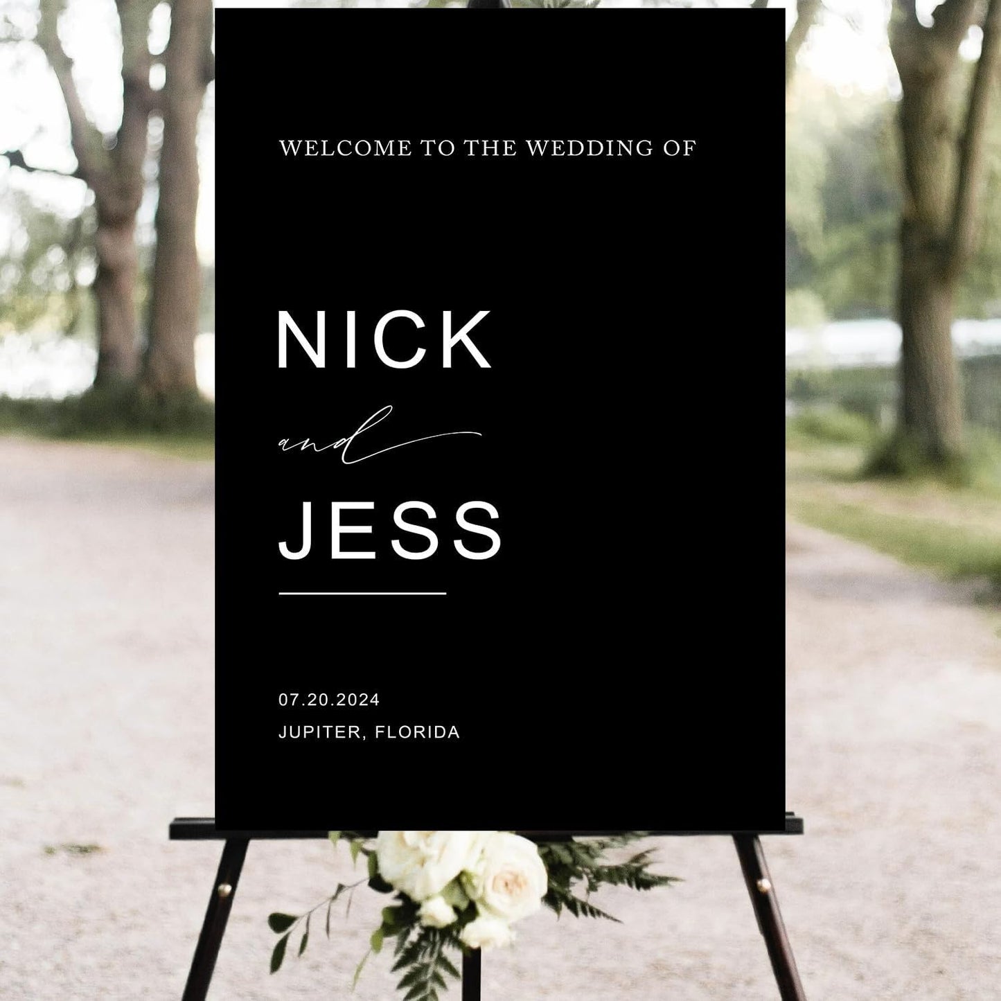 Black Minimalist Script Modern Wedding Welcome Sign, Custom Wedding Welcome Sign