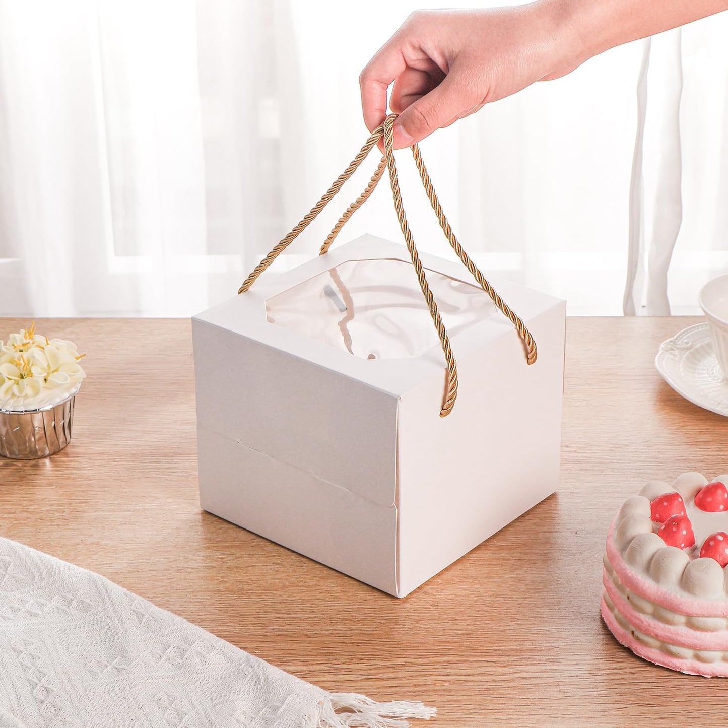 30 pcs 6x6x5 Inch Small Cake Box with Window, 6 inch cake box,Bakery Pastry Cookie Boxes,disposable cake containers, Mini Pie for Pastry,Dessert,Strawberries,Chocolates, Cupcakes