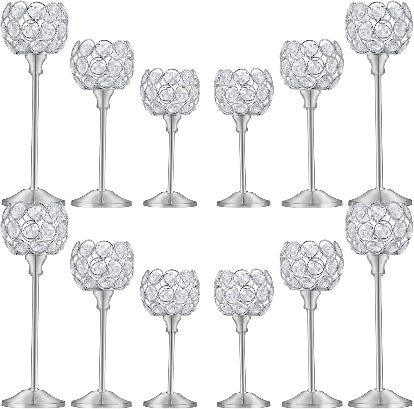 Crystal Candle Holders Set of 16 for Wedding Centerpieces Gold Or Silver Candle Holders Bulk Decorative Tealight Candle Holder for Wedding, Party,Table Centerpieces Decoration (Silver, 4Sets(12 Pcs))