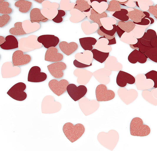 Rose-Gold Pink Burgundy Party Decorations - 300Pcs Paper Heart Confetti Girl Birthday Decoration Baby Bridal Shower Wedding Engagement Bachelorette Mothers Valentines Galentines Day Decor HongTongTong