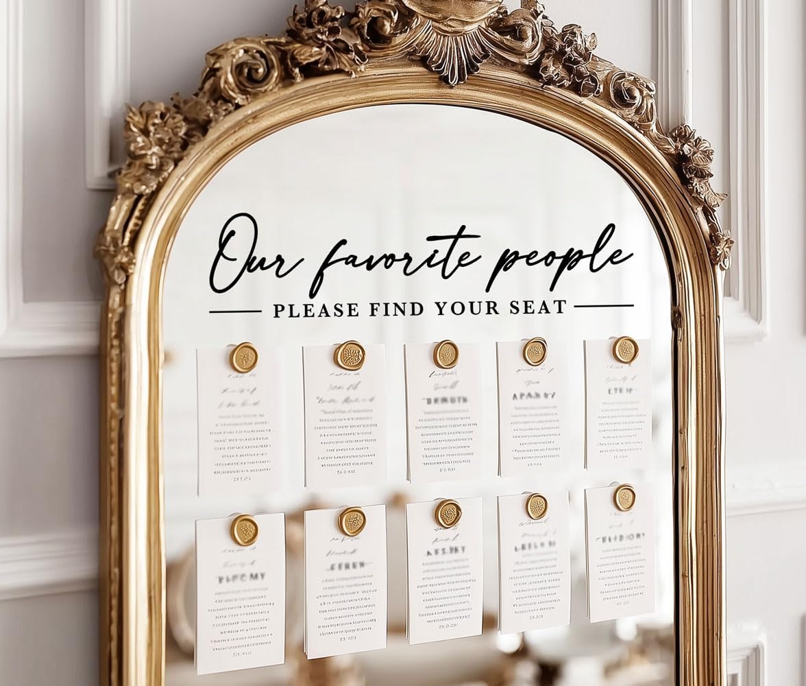 Our Favorite People Decal for Calligraphy Wedding Seating Chart Sign for Vinyl Sign Please Find Your Seat Mirror Vinyl Decal (Black, 17 inches Wide)