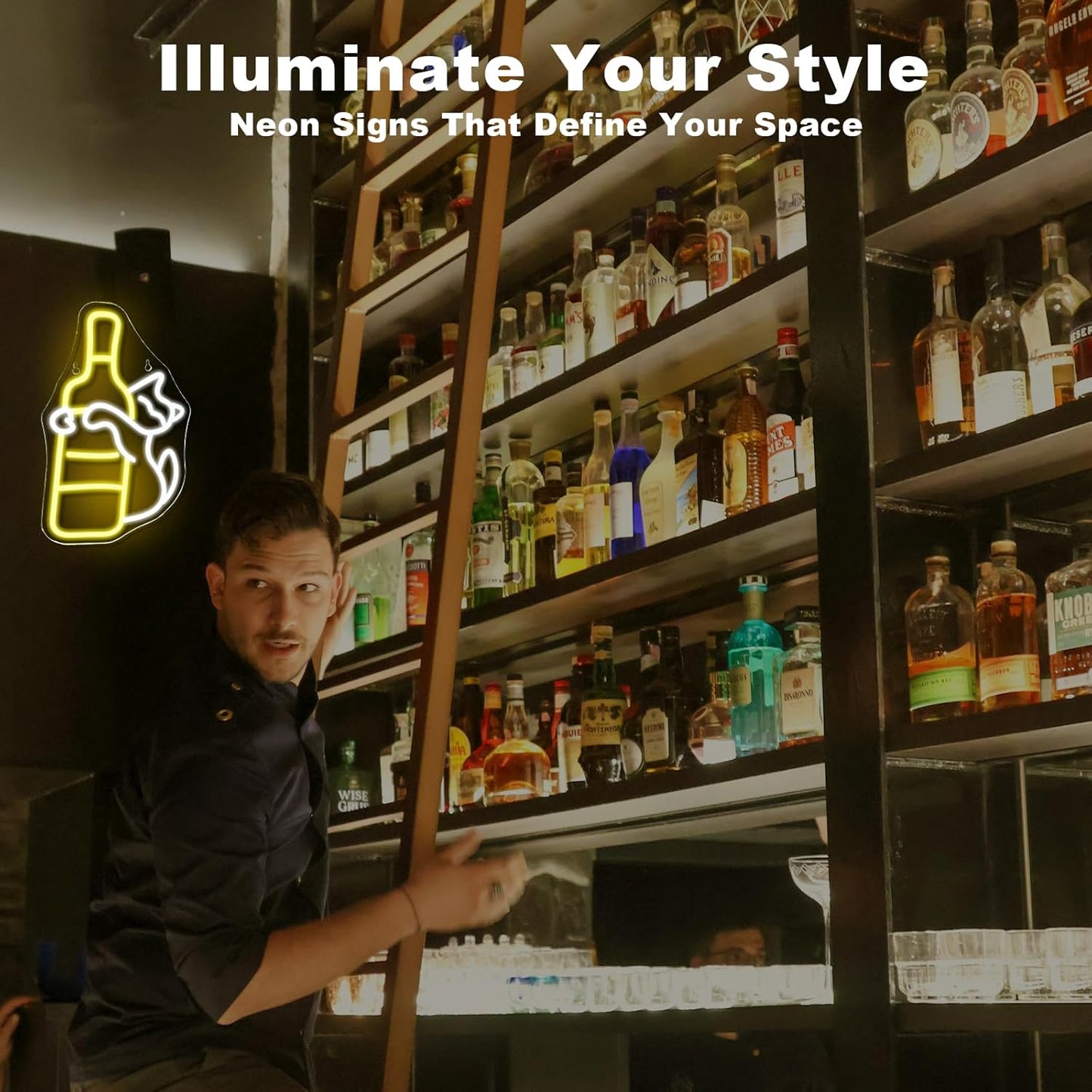 Cat Neon Sign LED Light Up Wall Decor for Bedroom, Home Bar, Man Cave, and Party Dimmable White Yellow Sign Unique Cat Gift, USB Powered, 12.9" * 9.4