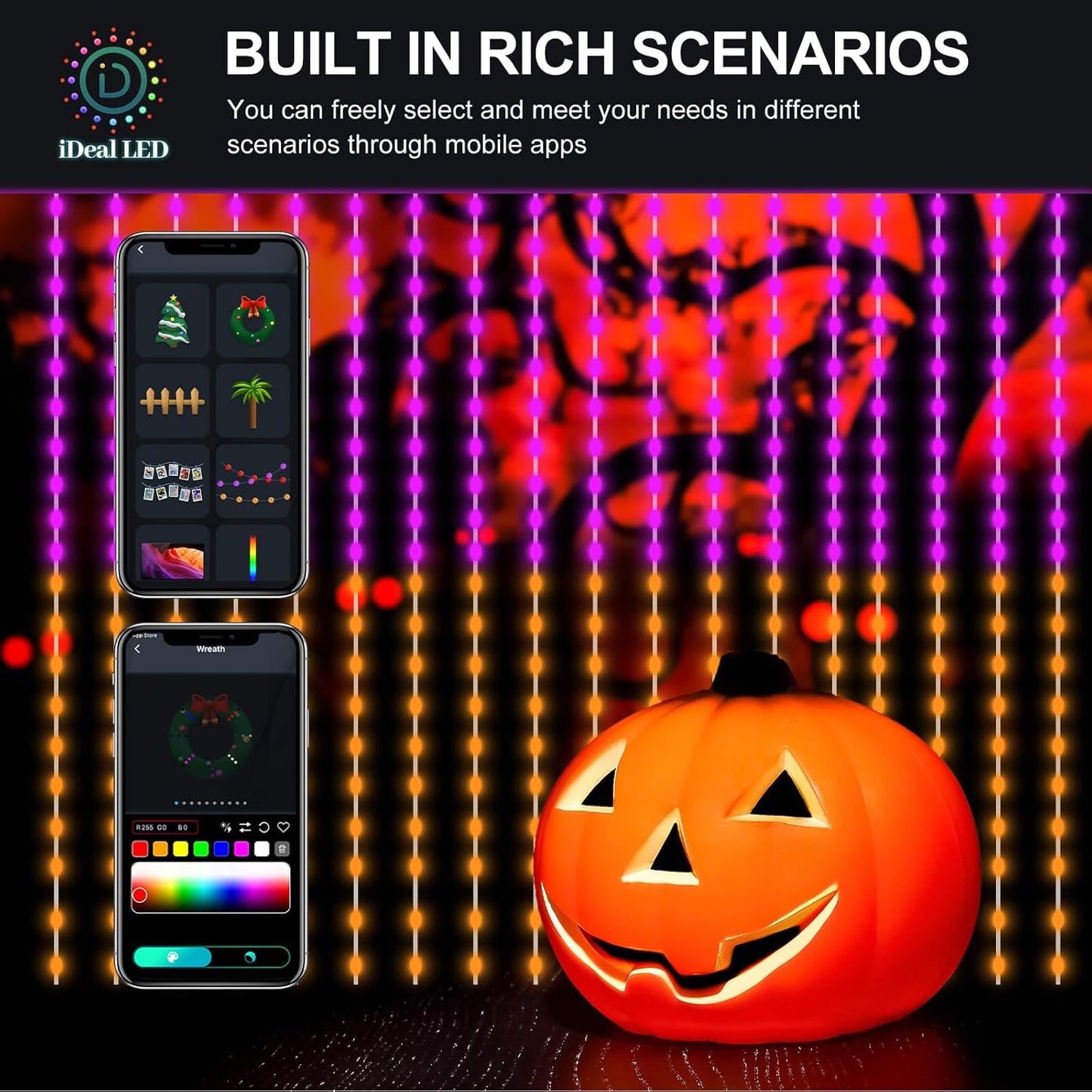 HXWEIYE 300LED Fairy Curtain Lights, 9.8x9.8Ft USB Plug-in 8 Modes Christmas String Hanging Lights with Remote for Bedroom Backdrop Wedding Party Indoor Wall Decor, RGB Custom Color Changing