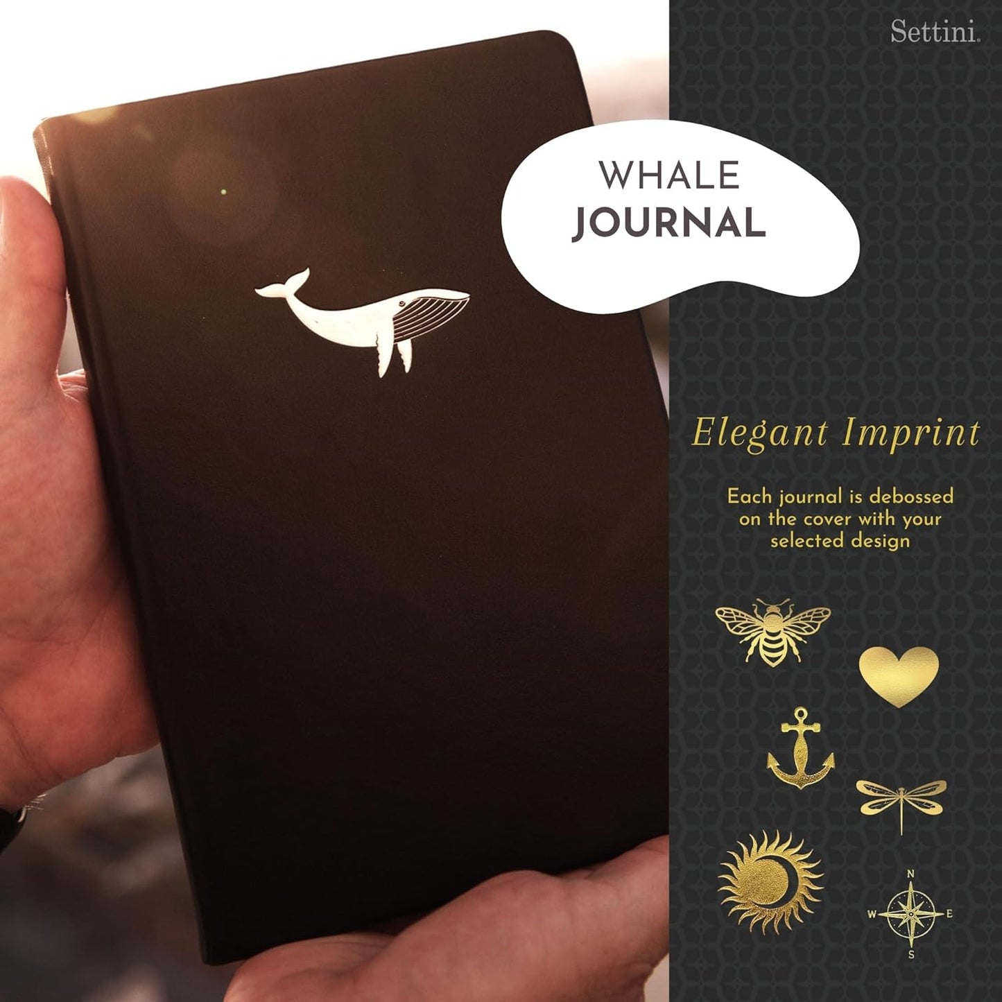 SETTINI Lined Journal, Ideal for Journaling - A5 Vegan Leather Notebook, 192 Archival-Quality Pages, QuillEase Bleed-Free Paper, Inner Pocket & Bookmark - Whale Gifts for Women & Men, Navy Whale