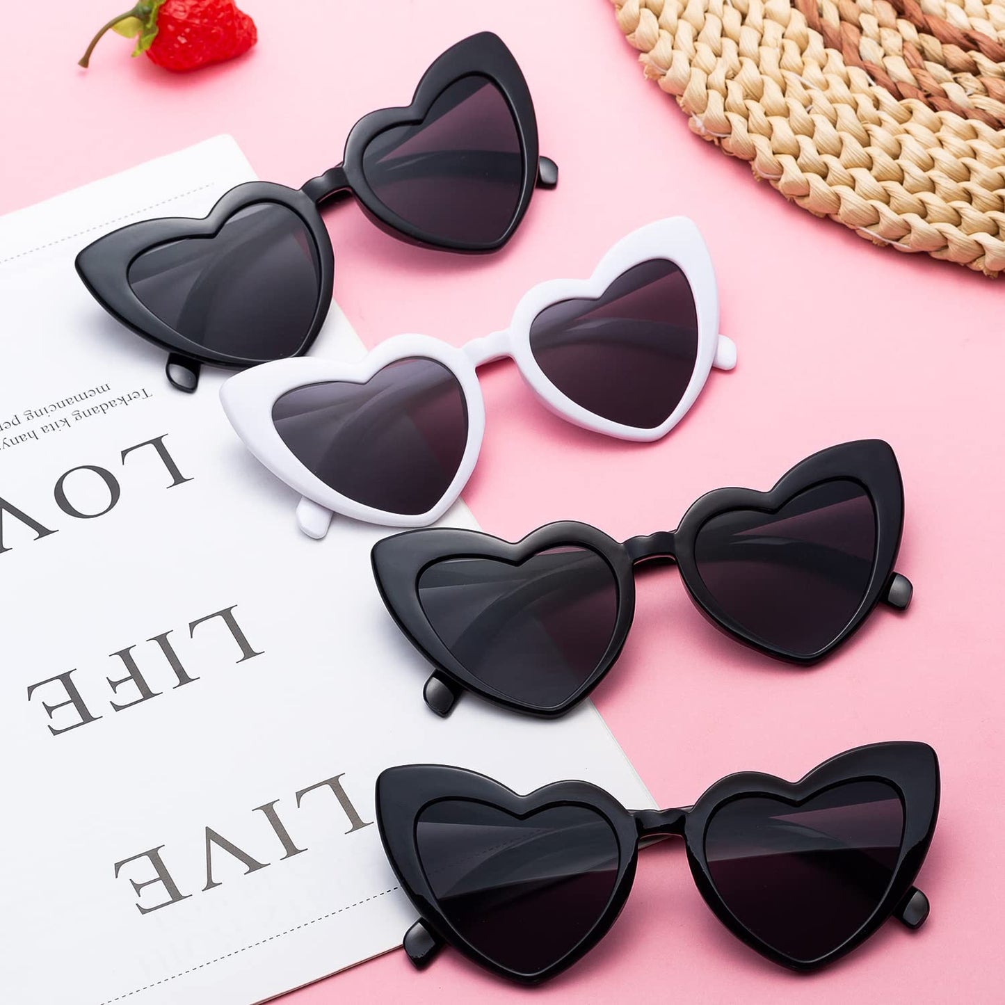1+7 Pack Bachelorette Party Favor Retro Heart Sunglasses and Bridesmaid Scrunchies Set (Black)