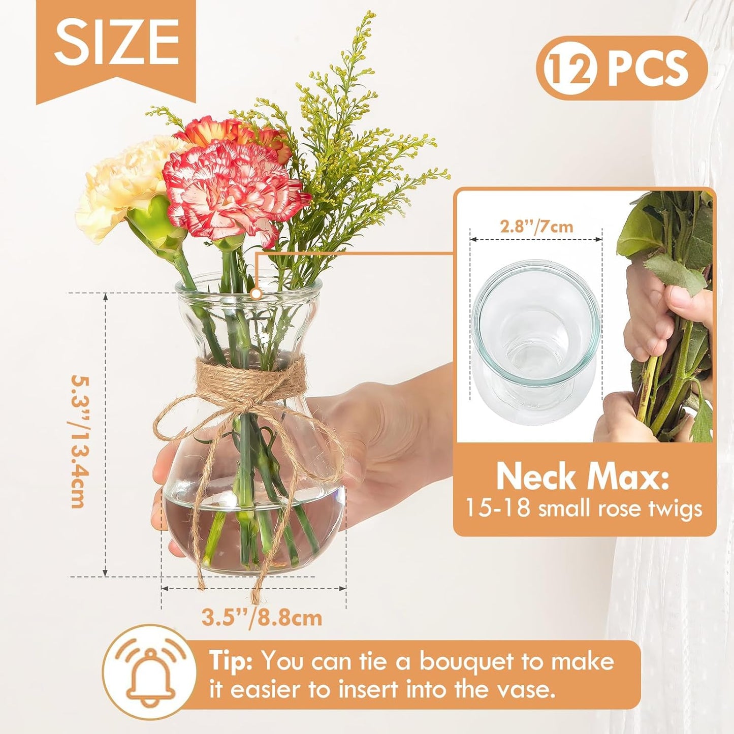 Glass Bud Vases for Centerpieces Set of 12 Clear Decorative Vase for Flowers 5.5" Small Bulb Plant Propagation Containers for Home Decor Wedding Table Decorations Rustic Farmhouse Style