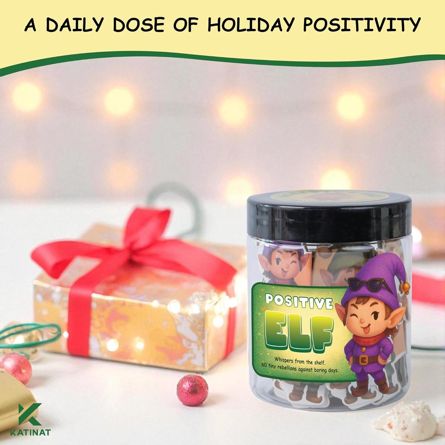 Positive Elf Jar – 60 Funny Emotional Support Elf, Christmas Gifts for Teens, Women, Men, Coworkers, Teachers, Sisters, Friends – Christmas Stocking Stuffer for Teen Girls, Boys, Women